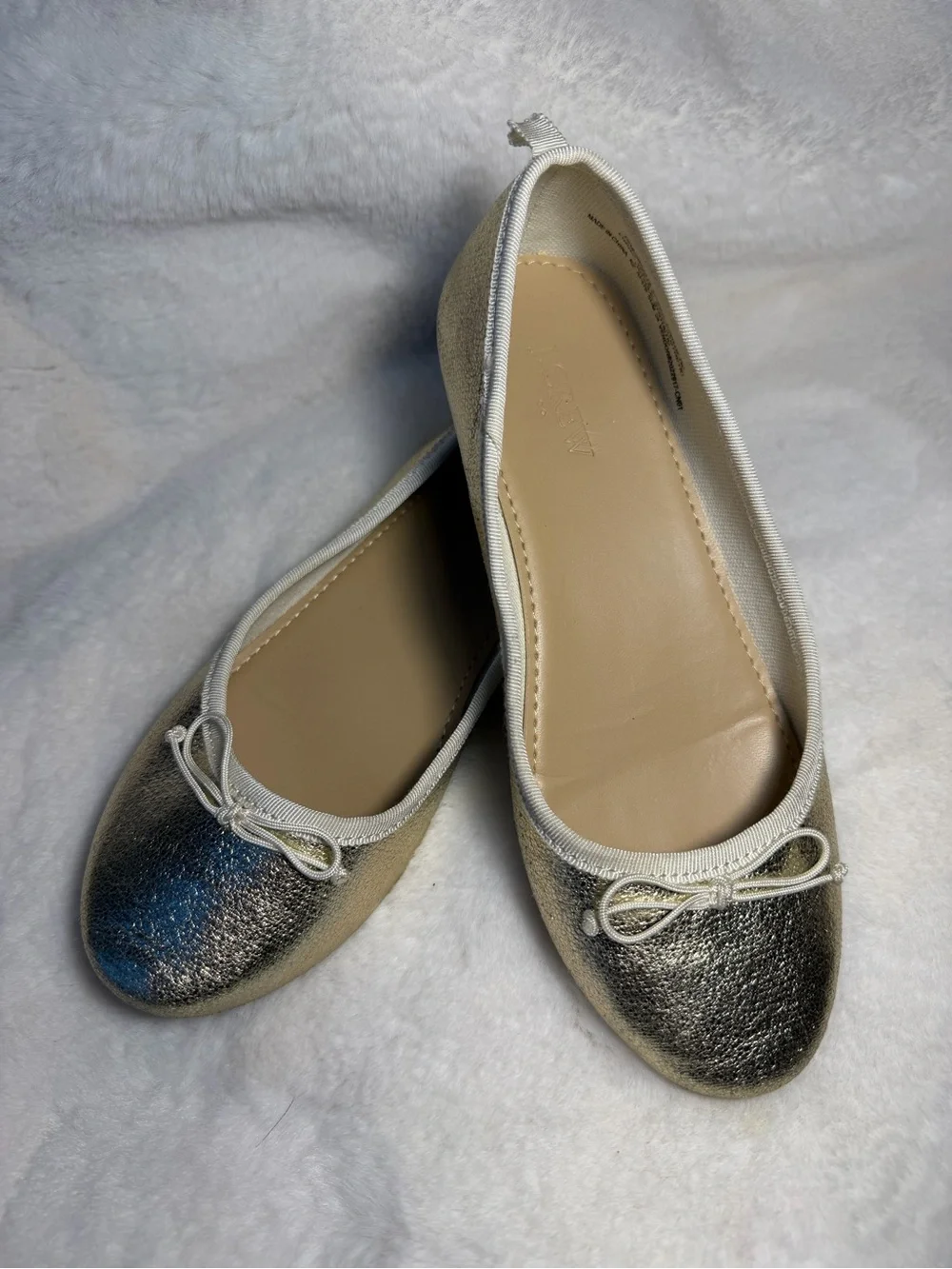 J. Crew Goldtone Ballet Flats with White Trim - Size 2